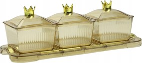 3x Átlátszó Fürdőszobai Tárolók Állvánnyal, Arany Elemekkel