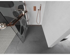 Mexen Kioto +, zuhanyparaván polccal és törölközőtartóval 70 x 200 cm, 8mm átlátszó üvegmintás fehér, rózsa arany profil, 800-070-121-60-97