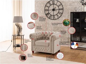 Bézs bársony chesterfield fotel York Blik – Ropez