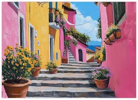 Üveg kép - Rózsaszín sikátor (70x50 cm)