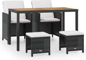 vidaXL 5 darabos fekete kültéri polyrattan és akácfa étkezőszett