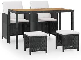 vidaXL 5 darabos fekete kültéri polyrattan és akácfa étkezőszett