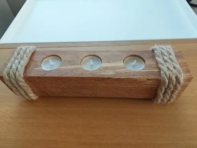 Fa Gyertyatartó 3 Tealight Kézműves