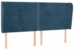 sötétkék bársony fejtámla szárnyakkal 203x23x118/128 cm