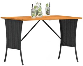 fekete polyrattan kerti asztal akácfa lappal 105x75x72 cm