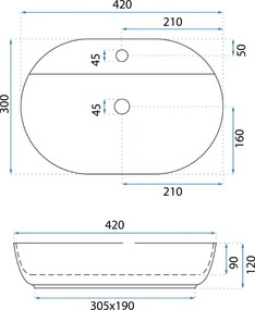 Rea Aura, asztali mosogató 42x30x12 cm, fehér fényes, REA-U6617