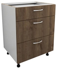 Benita 3 fiókos Alsó konyhaszekrény Bronz Tölgy-Fehér 60x50x80 cm N