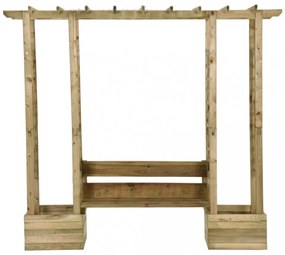 tömör impregnált fenyőfa kerti pergola paddal és virágtartókkal