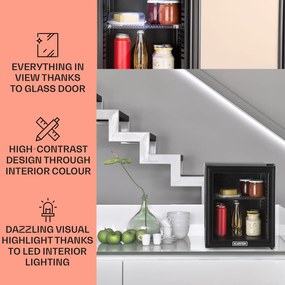 Klarstein Brooklyn 32, mini hűtőszekrény, üvegajtóval, LED világítás, polcok