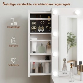 HOMCOM Fésülködőasztal tükörrel, 12 LED lámpával, 7 fiókkal, 100 x 40 x 137 cm, fehér