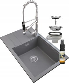 Gránit Mosogató Szürke Louis Szifon Króm Csaptelep Spirál