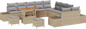 vidaXL Kerti Kanapé Szett párnával tárolóval 13 pcs Bézs Poli rattan