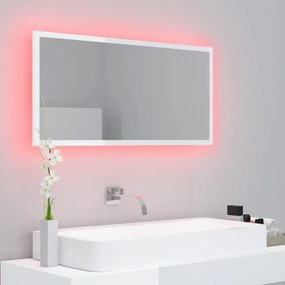 magasfényű fehér akril LED-es fürdőszobatükör 90x8,5x37 cm