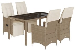 vidaXL 5 részes bézs polyrattan kerti bisztrógarnitúra párnákkal