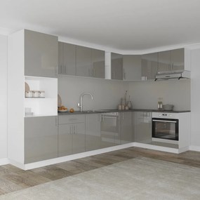 Karo V35 sarok konyhabútor 28 mm-es Thermo munkalappal, Fényes szürke / Fehér, MDF, 320 x 160 cm