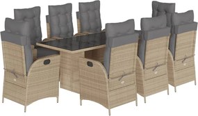 vidaXL 9 részes vegyes bézs polyrattan kerti étkezőgarnitúra párnákkal