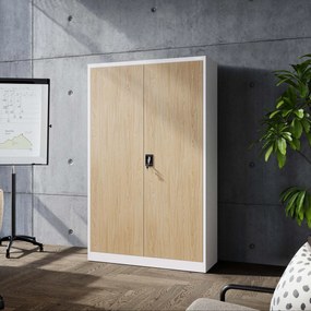 Fém irodai iratszekrény JAN II, Eco Design: fehér/sonoma tölgy