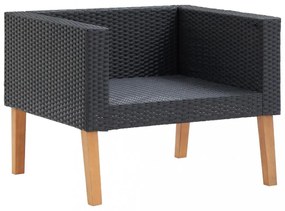 egyszemélyes fekete polyrattan kerti kanapé párnákkal
