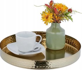 Relaxdays Tálaló tálca Kerek, Modern design, Arany tálca