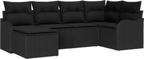 vidaXL Kerti Kanapé Szett párnával 6 pcs Fekete Poli rattan