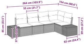 5 darabos kerti kanapé szett párnákkal bézs poly rattan