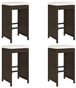4 db barna polyrattan kerti bárszék párnával