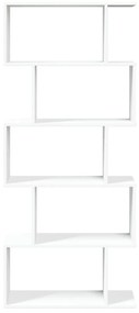 5 szintes fehér szerelt fa elválasztó könyvespolc 70x24x161 cm