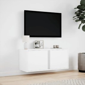 fehér falra szerelhető TV-szekrény LED-lámpákkal 80x31x35 cm