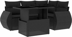 vidaXL 5 részes fekete polyrattan kerti kanapészett párnákkal
