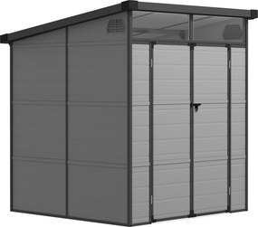 Outsunny 3.24m³-es Műanyag Tárolóház 190x191x215cm Pent Tetővel, Zárható Ajtóval, Időjárásálló Kerti Ház, Kültéri Tároló Szekrény, Világosszürke | Aos