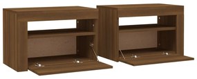 2 db barna tölgy színű éjjeliszekrény LED-ekkel 60x35x40 cm