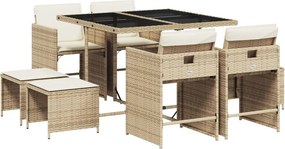 vidaXL 9 részes bézs polyrattan kerti étkezőgarnitúra párnákkal