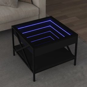Fekete végtelen hatású LED-es dohányzóasztal 50 x 50 x 38 cm