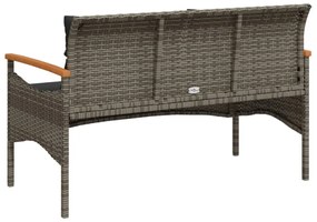 szürke polyrattan kerti pad párnával 116 x 62,5 x 74