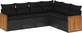 vidaXL 6 részes fekete polyrattan kerti ülőgarnitúra párnákkal