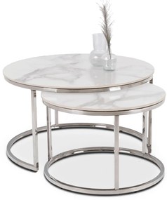 Fehér Márvány/Ezüst Dohányzóasztal Szett. AMARA MAX