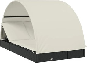 vidaXL 2 személyes fekete polyrattan napágy kerek tetővel 213x118x97cm