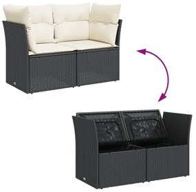 vidaXL 2 személyes fekete polyrattan kerti kanapé párnával