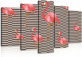 Vászonkép 100x60 Flamingók rózsaszín madarak csíkok modern trópus dekoráció