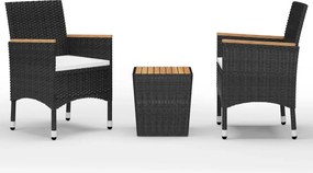 vidaXL 3 részes fekete polyrattan és akácfa bisztrószett