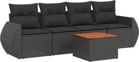 vidaXL 5 részes fekete polyrattan kerti kanapészett párnákkal