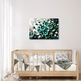 Üveg kép - 3D türkiz virágok (70x50 cm)