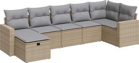 vidaXL 7 részes bézs polyrattan kerti ülőgarnitúra párnákkal