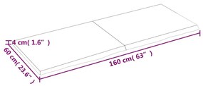 sötétbarna kezelt tömör tölgyfa fali polc 160 x 60 x (2-4) cm