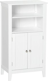 kleankin Fürdőszoba Szekrény Állítható Polcokkal és 2 Ajtóval, Többcélú Fa Fürdőszoba Szekrény, Fehér, 50x30x93cm | Aosom