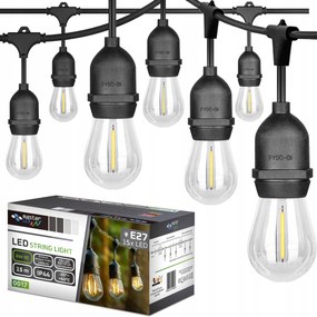 Kerti fényfüzér 15M 15X Led izzó E27 24V vízálló kábel