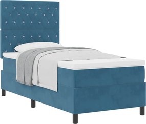 vidaXL Boxrugós ágy matracmal fejtámlával Sötét kék 90 x 200 cm szövet