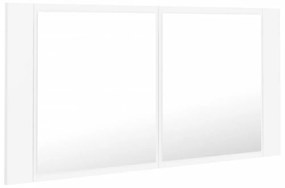 fehér akril LED-es fürdőszobaszekrény tükörrel 90x12x45 cm