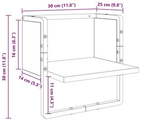 vidaXL Falpolc polcokkal Fekete tölgy 30 x 25 x 30 cm Faanyag