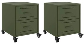 2 db olívazöld acél éjjeliszekrény 36x39x43,5 cm
